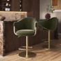 Set of 2 Olive Green Velvet Adjustable Swivel Bar Stools with Gold Base - Ronnie