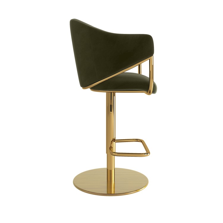 Olive Green Velvet Adjustable Swivel Bar Stool with Gold Base - Ronnie