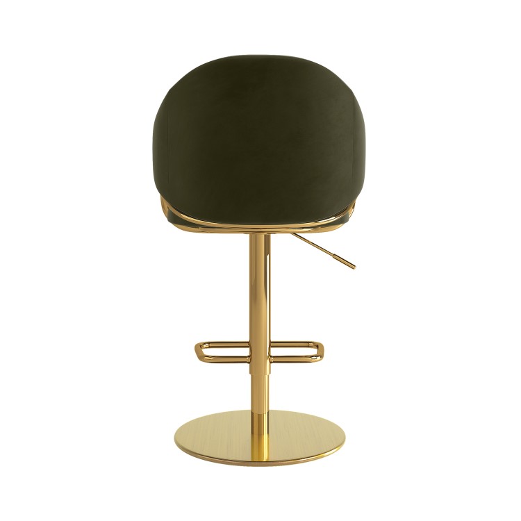 Olive Green Velvet Adjustable Swivel Bar Stool with Gold Base - Ronnie