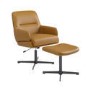 Tan Faux Leather Recliner Armchair and Footstool - Rowan
