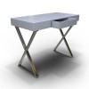 Grey High Gloss Dressing Table with Chrome Cross Legs and Storage - Roxy