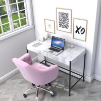 White Marble & Pink Velvet Office Desk and Chair Set - Roxy