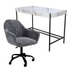 White Marble &amp; Grey Velvet Office Desk and Chair Set - Roxy 