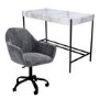 White Marble & Grey Velvet Office Desk and Chair Set - Roxy 