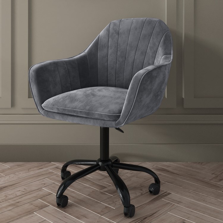 White Marble & Grey Velvet Office Desk and Chair Set - Roxy 