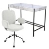 White Marble &amp; Cream Boucle Office Desk and Chair Set - Nico