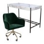 White Marble & Green Velvet Office Desk and Chair Set - Roxy