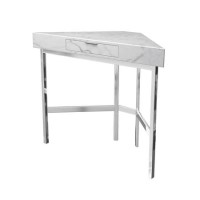 White Marble Top Corner Dressing Table with Chrome Legs - Roxy