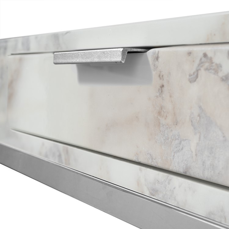 White Marble Top Corner Dressing Table with Chrome Legs - Roxy