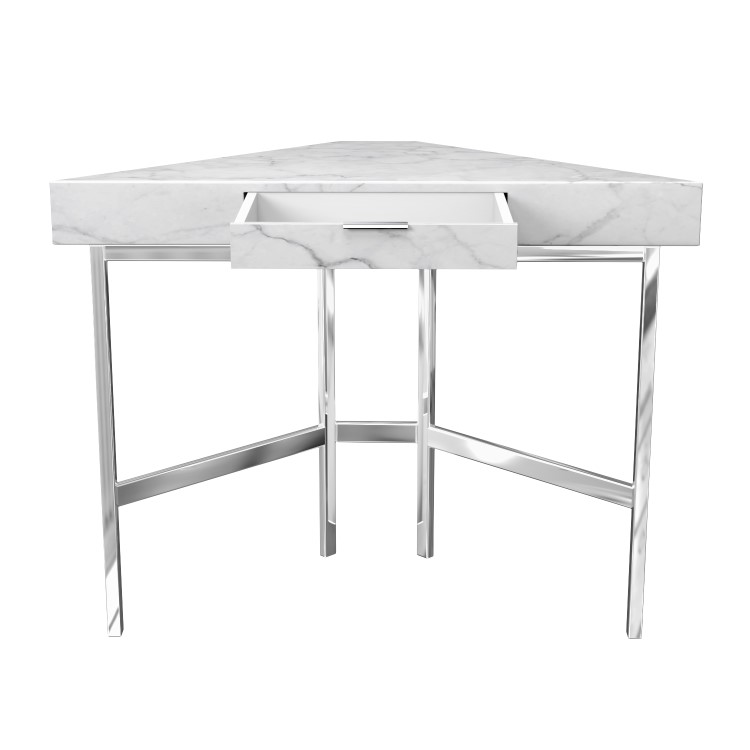 White Marble Top Corner Dressing Table with Chrome Legs - Roxy