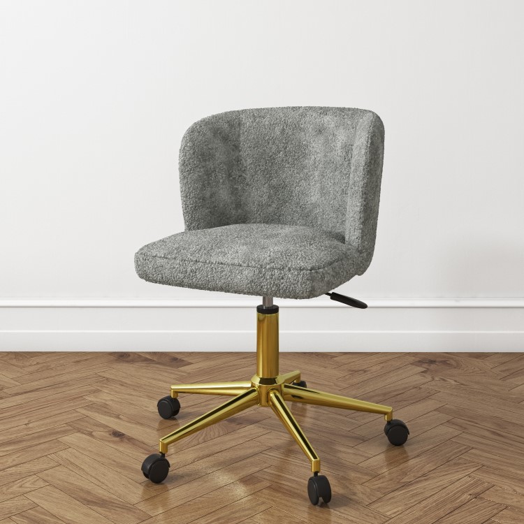 White Faux Marble Corner Desk & Teddy Fabric Office Chair Set - Roxy - Rowan