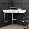 White Faux Marble Corner Desk &amp; Green Velvet Office Chair - Roxy - Marley