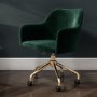 White Faux Marble Corner Desk & Green Velvet Office Chair - Roxy - Marley