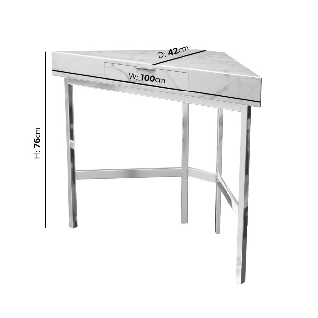 White Faux Marble Corner Desk & Green Velvet Office Chair - Roxy - Marley