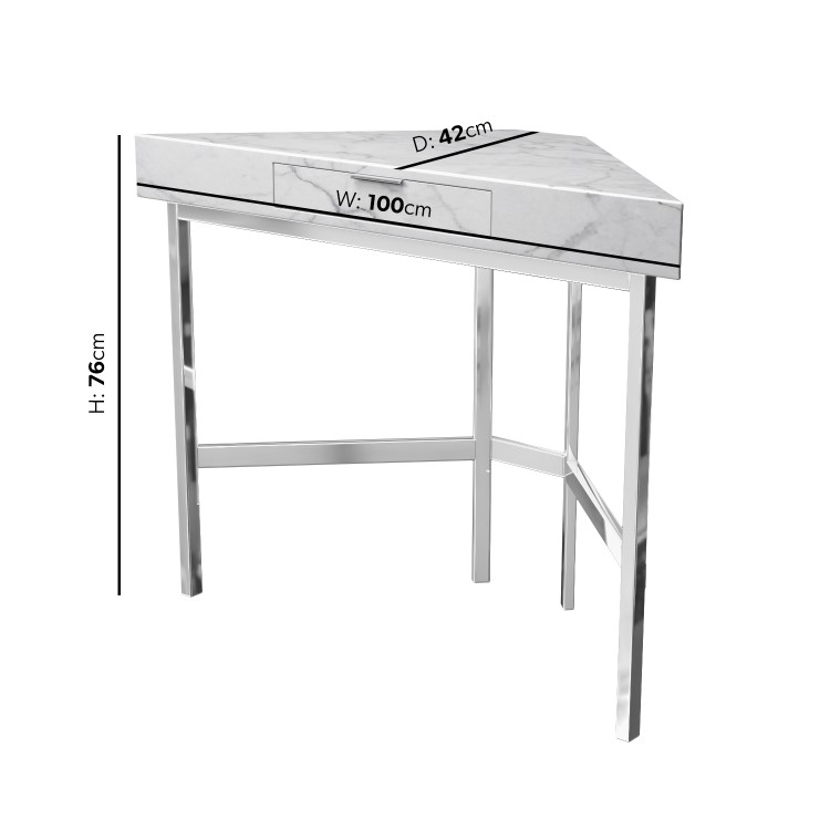 White Faux Marble Corner Desk & Green Velvet Office Chair - Roxy - Marley