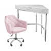 White Marble &amp; Pink Velvet Corner Office Desk and Chair Set - Roxy 