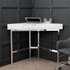 White Marble &amp; Black Velvet Corner Office Desk and Chair Set - Roxy 
