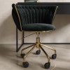 White Marble &amp; Black Velvet Corner Office Desk and Chair Set - Roxy 
