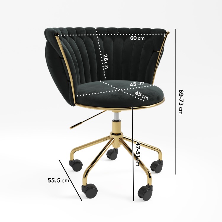 White Marble & Black Velvet Corner Office Desk and Chair Set - Roxy