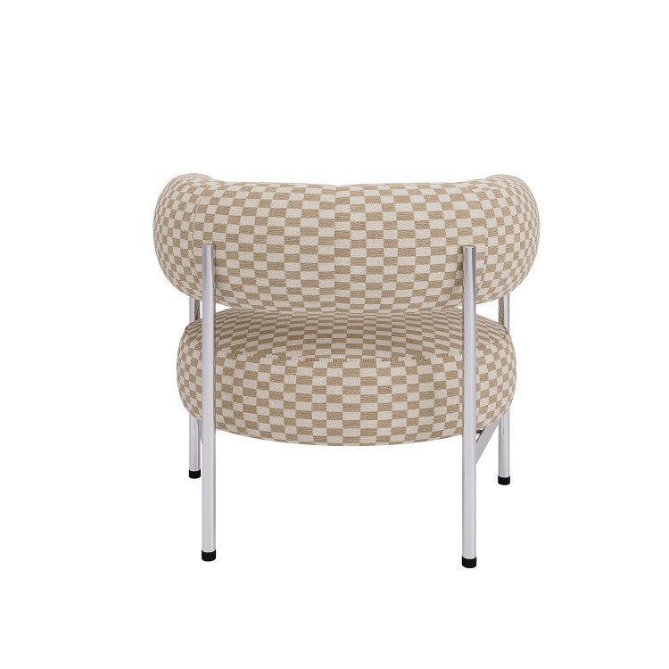 Beige Checkerboard Curved Accent Chair - Romy