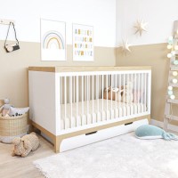 White and Wood Convertible Cot Bed with Drawer Storage - Rue