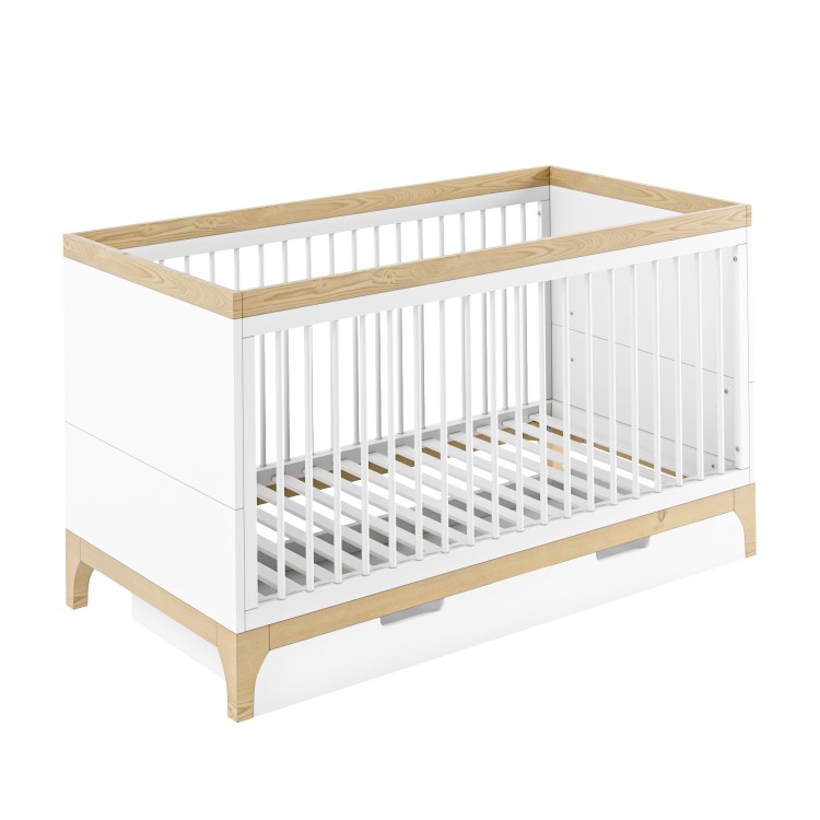 White and Wood Convertible Toddler Bed with Drawer Storage - Rue