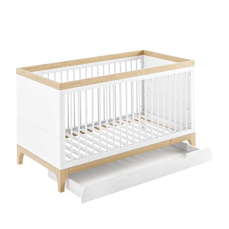 White and Wood Convertible Cot Bed with Drawer Storage - Rue