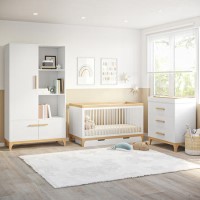 3 Piece Nursery Furniture Set in White and Pine - Rue 3 Piece Nursery Furniture Set in White and Pine - Rue