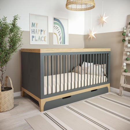 Grey and Wood Convertible Cot Bed with Drawer Storage Rue BuyItDirect.ie