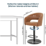 Set of 2 Curved Tan Faux Leather Adjustable Swivel Bar Stools with Back - Runa