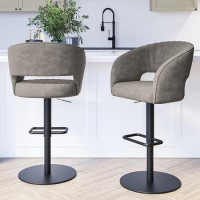 Set of 2 Curved Dove Grey Faux Leather Adjustable Swivel Bar Stools with Backs - Runa Set of 2 Curved Dove Grey Faux Leather Adjustable Swivel Bar Stools with Backs - Runa