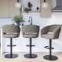 Set of 3 Curved Dove Grey Faux Leather Adjustable Bar Stools with Backs - Runa