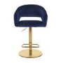 Set of 2 Curved Blue Velvet Adjustable Swivel Bar Stools with Backs - Runa