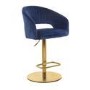 Set of 2 Curved Blue Velvet Adjustable Swivel Bar Stools with Backs - Runa