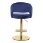 Set of 2 Curved Blue Velvet Adjustable Swivel Bar Stools with Backs - Runa
