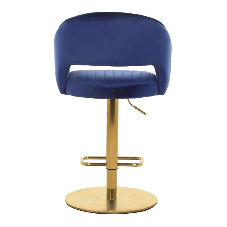 Set of 2 Curved Blue Velvet Adjustable Swivel Bar Stools with Backs - Runa