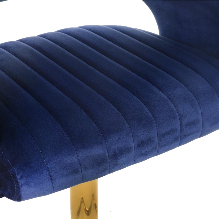 Set of 2 Curved Blue Velvet Adjustable Swivel Bar Stools with Backs - Runa