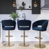 Set of 3 Curved Navy Velvet Adjustable Swivel Bar Stools with Backs - Runa