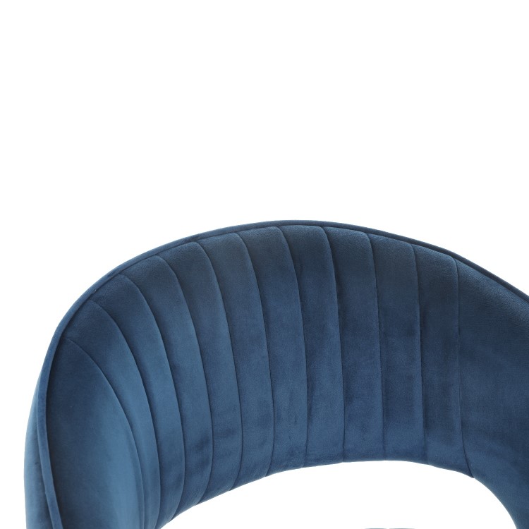 ONLY OPENED - Set of 3 Curved Navy Velvet Adjustable Bar Stools with Backs - Runa