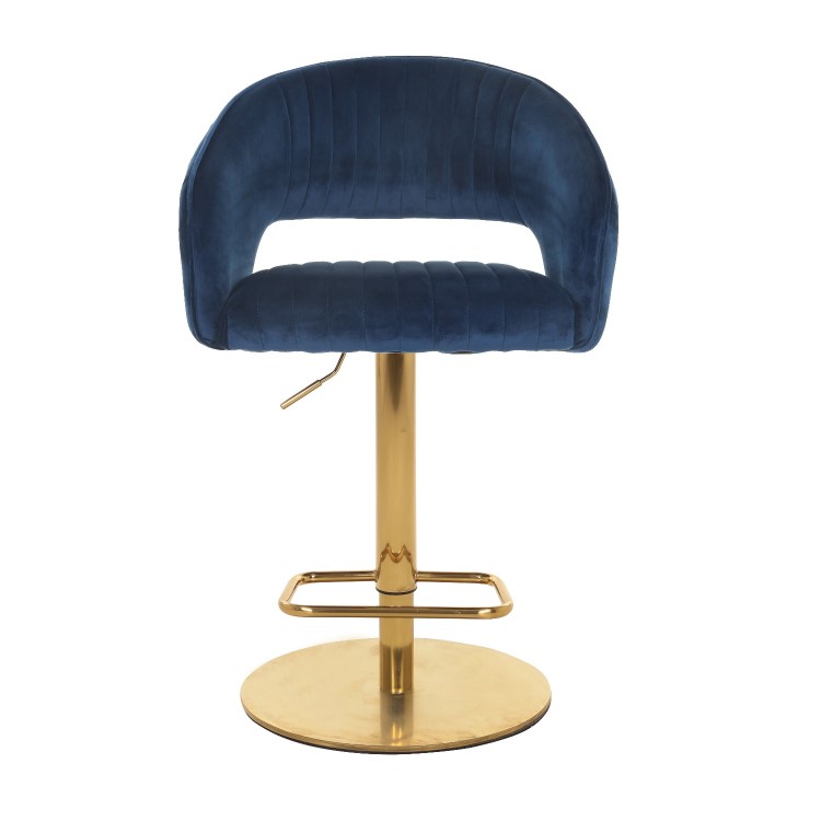 ONLY OPENED - Set of 3 Curved Navy Velvet Adjustable Bar Stools with Backs - Runa