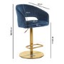 ONLY OPENED - Set of 3 Curved Navy Velvet Adjustable Bar Stools with Backs - Runa