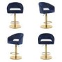 Set of 4 Curved Blue Velvet Adjustable Swivel Bar Stools with Backs - Runa