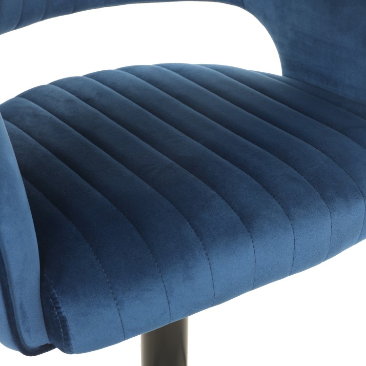 Grade A1 - Set of 2 Curved Navy Velvet Adjustable Bar Stools with Backs - Runa