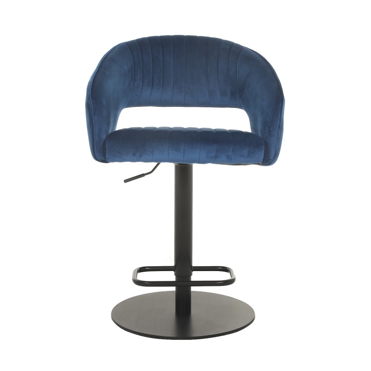 Grade A1 - Set of 2 Curved Navy Velvet Adjustable Bar Stools with Backs - Runa