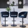 Grade A1 - Set of 3 Curved Navy Velvet Adjustable Bar Stools with Backs - Runa