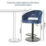 Grade A1 - Set of 3 Curved Navy Velvet Adjustable Bar Stools with Backs - Runa