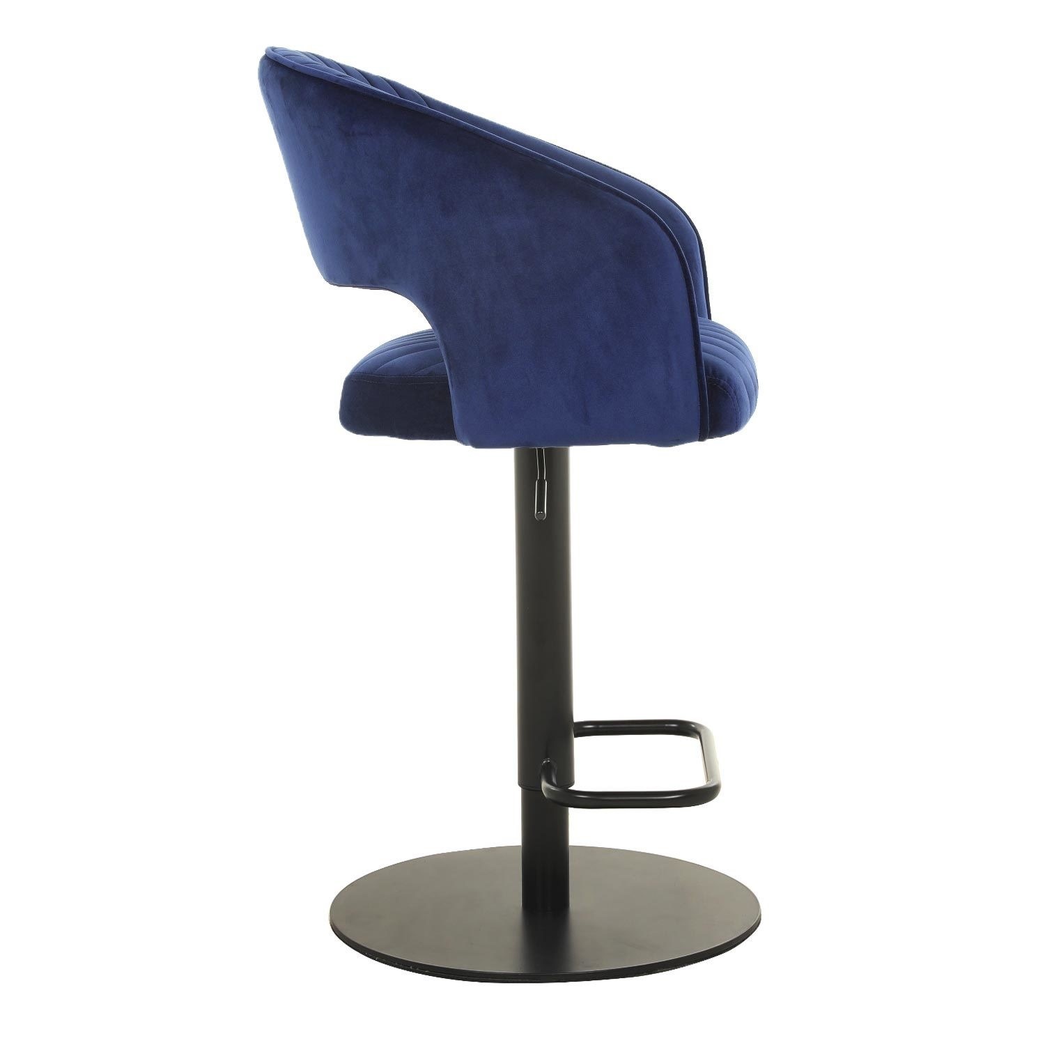 Set of 3 Curved Blue Velvet Adjustable Swivel Bar Stools with