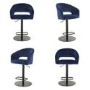 Set of 4 Curved Blue Velvet Adjustable Swivel Bar Stools with Backs - Runa