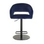 Set of 4 Curved Blue Velvet Adjustable Swivel Bar Stools with Backs - Runa