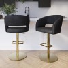 Set Of 2 Curved Black Faux Leather Adjustable Swivel Bar Stool with Brass Base - Runa